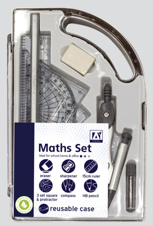 A* STATIONERY MATHS SET IN A PLASTIC CASE