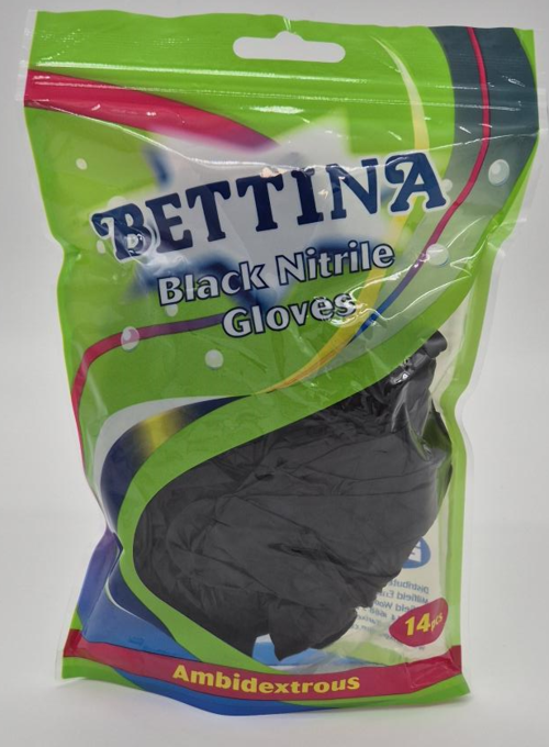 BETTINA BLACK NITRILE GLOVES 14pcs